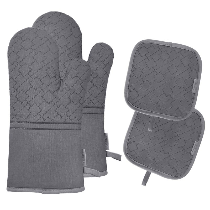 Tormays 4Pcs Oven Mitts and Pot Holders Set, 572F Heat Resistant Oven Glove, Soft Cotton Lining with Non-Slip Surface for Kitchen Baking BBQ (Grey) - Image 1